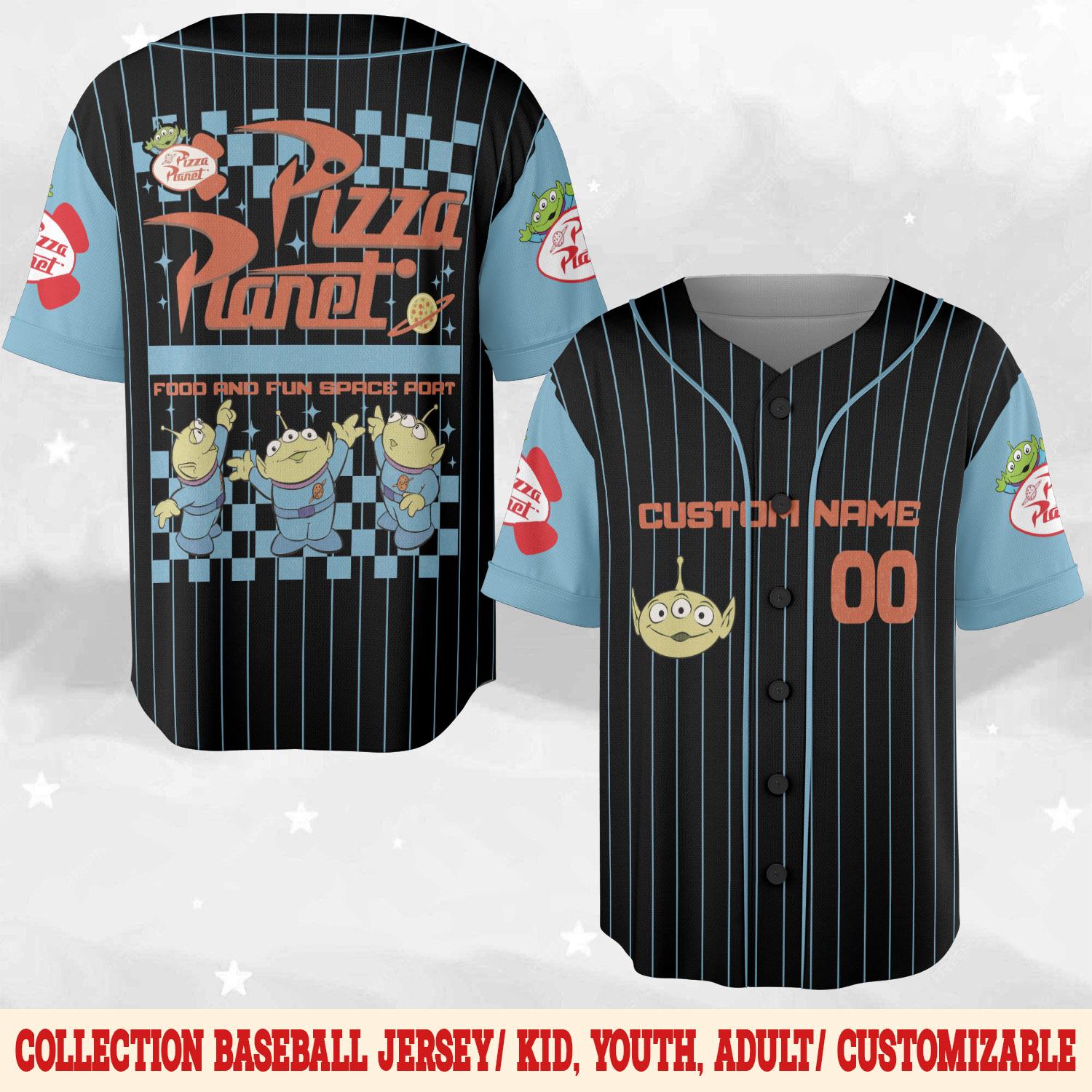 Discover Personalized Pizza Planet Toy Story Baseball Jersey, Disney Aliens Funny Family Vacation Trip Tee