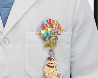 Disney Up Badge Reel, Dug Up Movie Acrylic Badge,Teacher/Nurse Accessory Badge,Teacher Appreciation,Pediatrician Badge JCR230-03