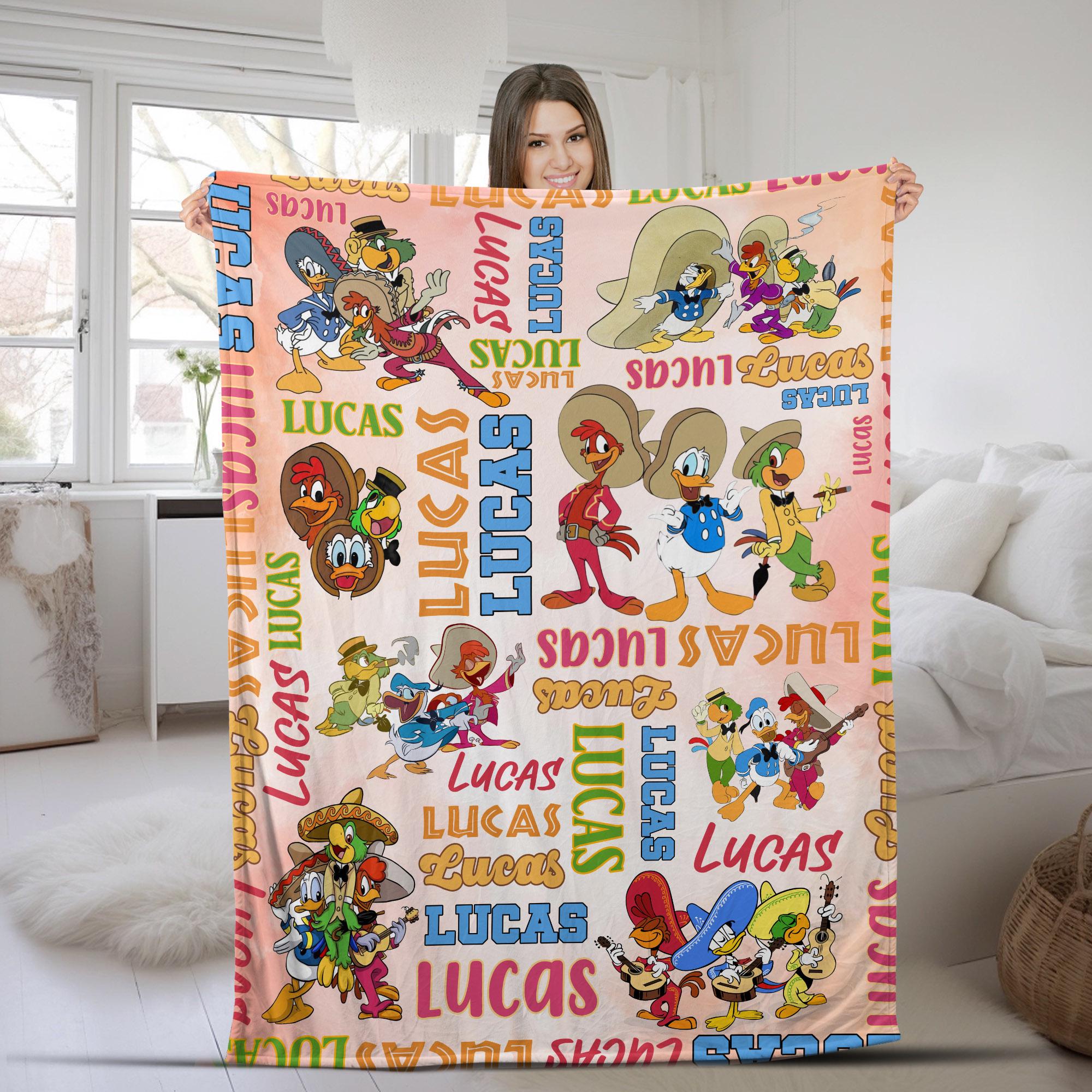 Discover Personalized Disney the Three Caballeros Blanket, Margarita Donald Duck Panchito Pistoles Birthday Boy, WDW Disneyland Epcot Gift