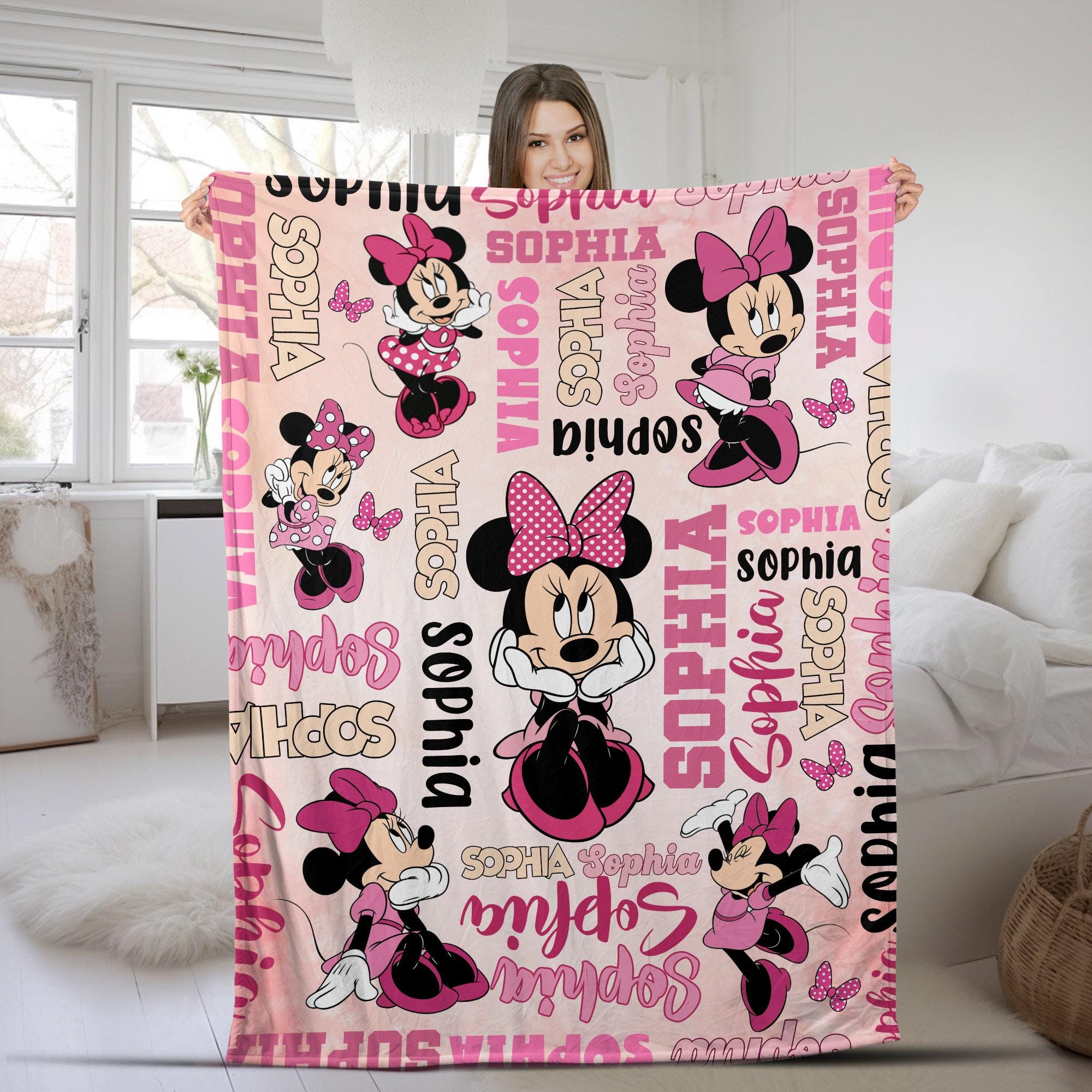 Discover Personalized Disney Minnie Mouse Blanket, Custom Name Minnie Birthday Girl Blanket, WDW Disneyland Girl Trip Gifts