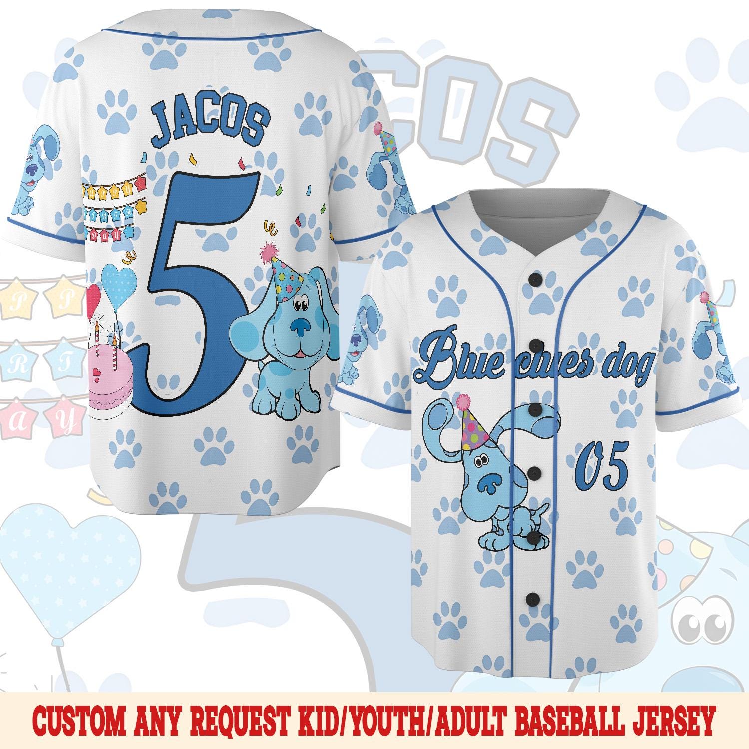 Discover Custom Blues Clues Birthday Baseball Jersey, Personalized Blue Dog Birthday Boy Girl