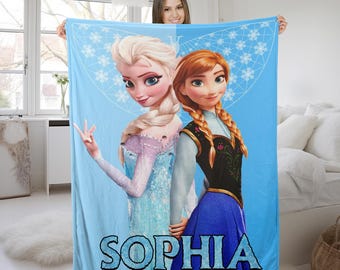 Personalized Disney Frozen Blanket, Disney Princess Elsa Blanket, Custom Name Anna Elsa Blanket, Birthday Blanket, Christmas Gift NFVG15