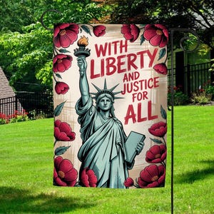With Liberty And Justice For All Garden Flag, Patriotic Outdoor Yard Decor, Welcome House Banner, Liberty Flag, Inspirational G5MK05