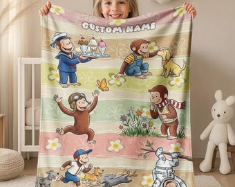 Personalized Curious George Blanket, Curious George Blanket, Custom Name Blanket, Birthday Gifts, Moneky George, Money Lover Blanket G6G217