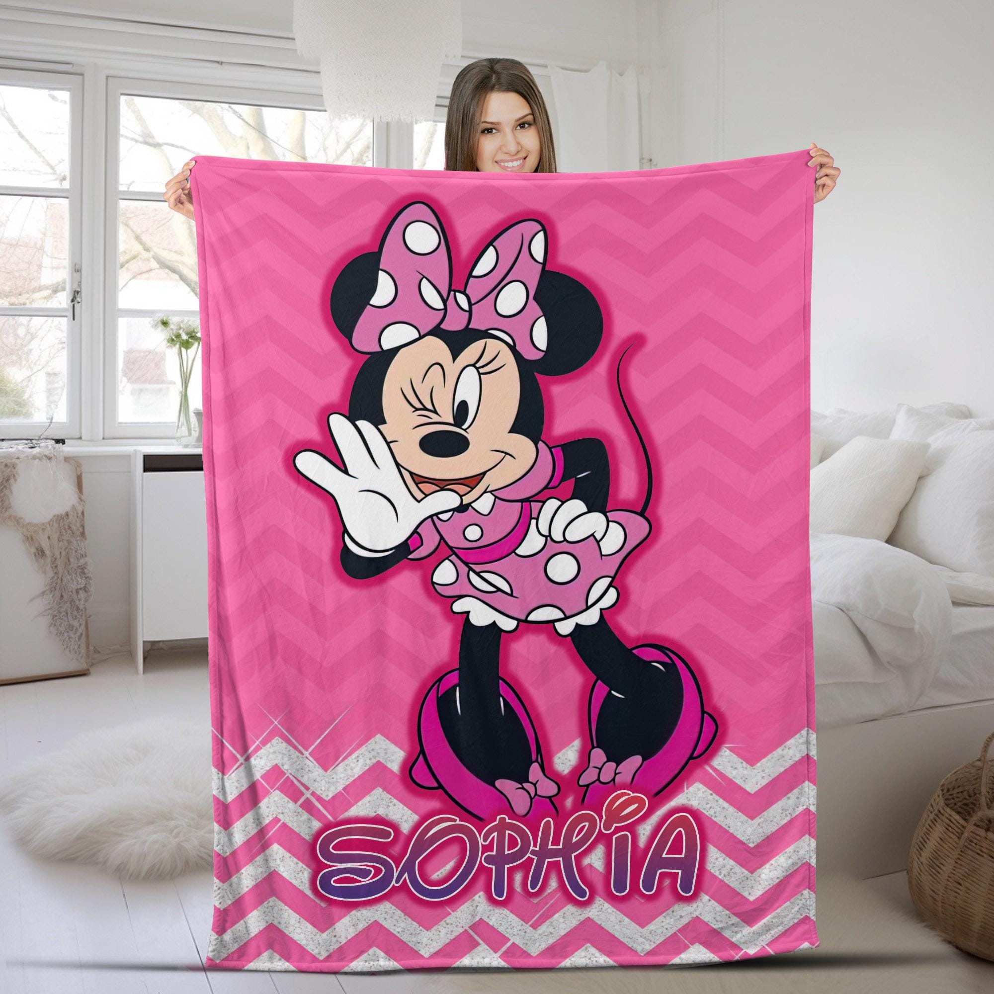 Discover Personalized Disney Minnie Mouse Blanket, Custom Name Minnie Birthday Girl Blanket, WDW Disneyland Girl Trip Gifts, Gift for Her