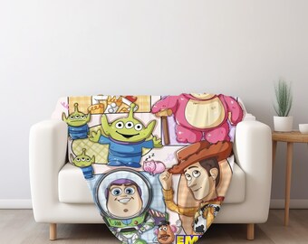 Personalized Toy Story Blanket, Custom Name Woody Buzz Lightyear Jessie Toy Story Blanket, Toy Story Blanket Gift For Boy Or Girl BZCL16
