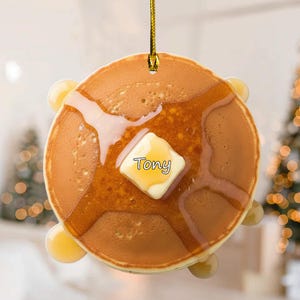 Funny Pancake Ornament, Breakfast Food Christmas Decor, Foodie or Stoner Gift, Ornament Exchange or Secret Santa Stocking Stuffer G5PE10