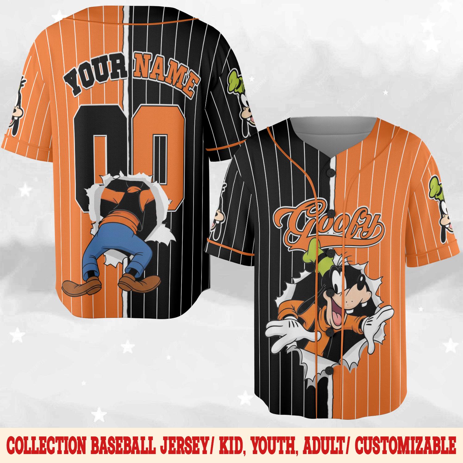 Discover Personalized Funny Disney Baseball Jersey, Goofy Crashing Wall Family Trip Tee