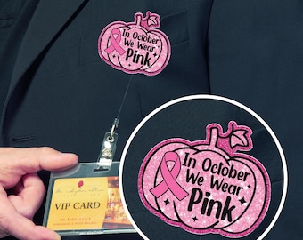 Pink Pumpkin Badge Reel, Breast Cancer Awareness, Wear Pink ID Holder, In October We wear Pink JCRL10