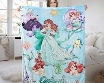 Personalized The Little Mermaid Blanket Ariel Princess Fleece Blanket Disneyland Princess Birthday Gift Christmas Gift For Girls G5PG20