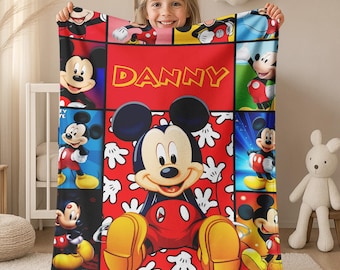 Personalized Mickey Mouse Quilt | Mickey Mouse Fleece Blanket | Mickey Mouse Birthday Gifts | Disney Christmas Gift For Kids C-17042336