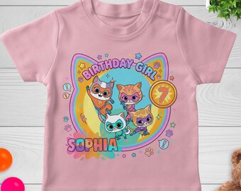 Superkitties Birthday Girl Shirt, Custom Kids Party Tee, Matching Family Cat Hero Birthday Top JCTC17