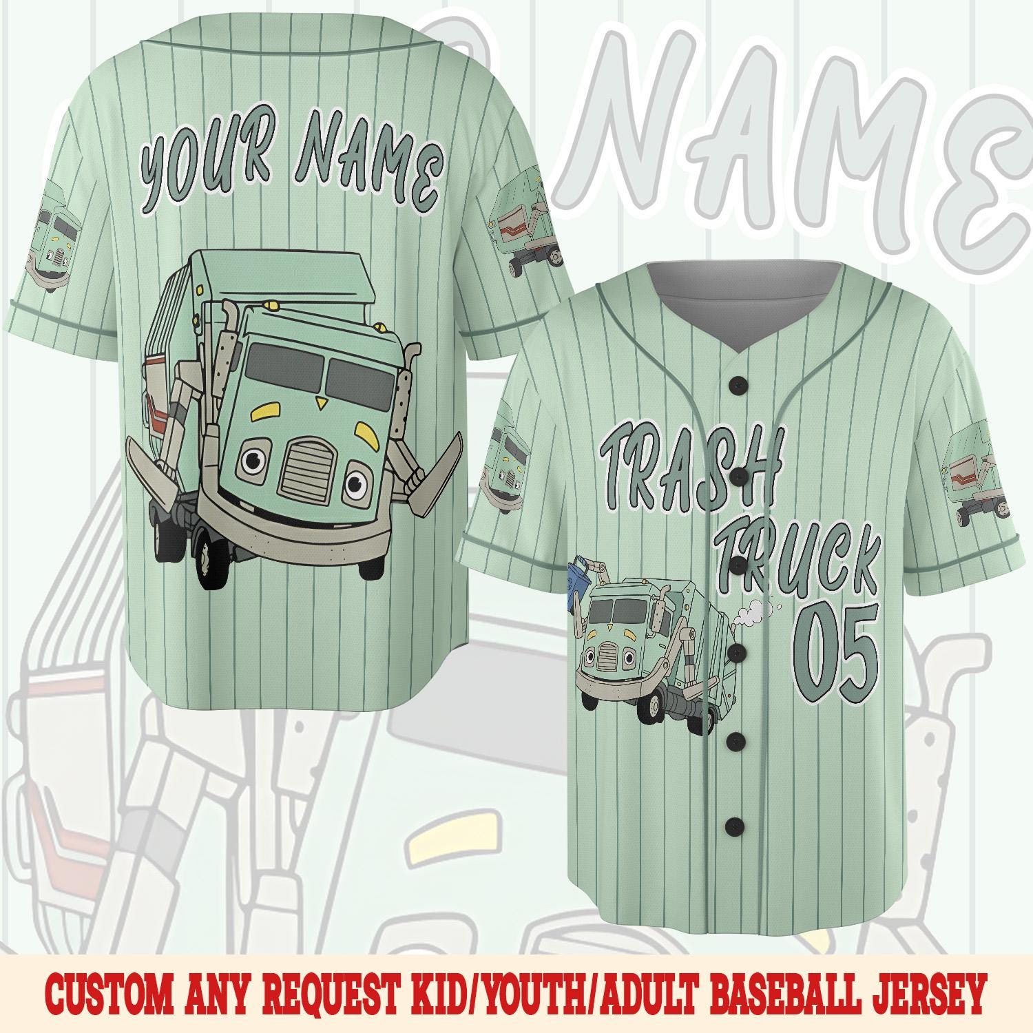 Discover Custom Trash Truck Birthday Baseball Jersey, Kids Personalized Garbage Truck Shirt
