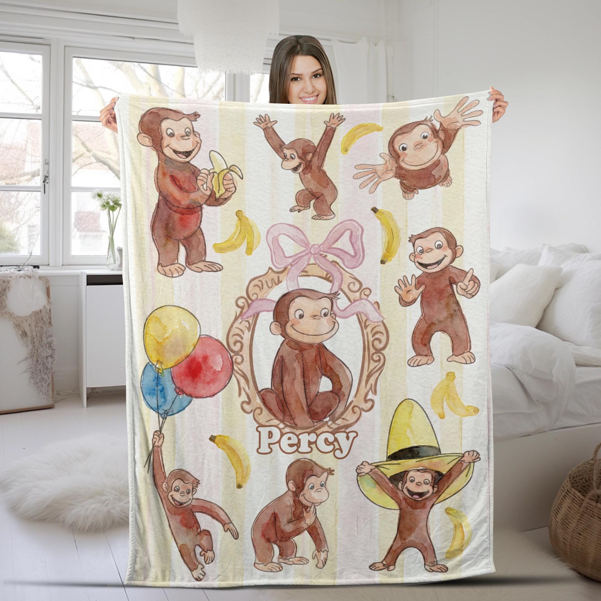 Discover Personalized Curious George Blanket, Custom Name Blanket, Birthday Monkey George Blanket