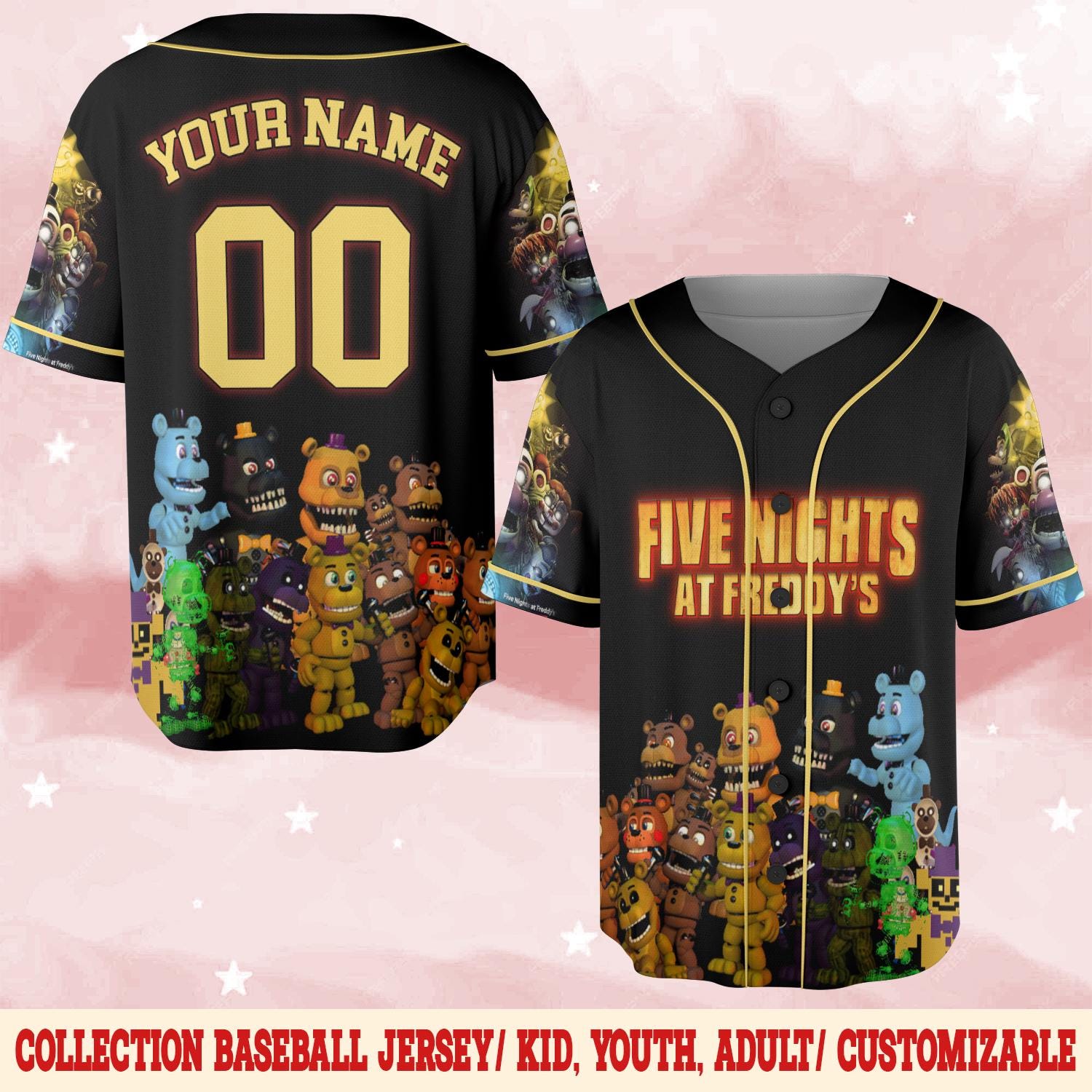 Discover FNAF Baseball Jersey, Custom Five Nights at Freddy's Shirt, Horror Game Jersey Tee, Spooky Birthday Gift for FNAF Fans
