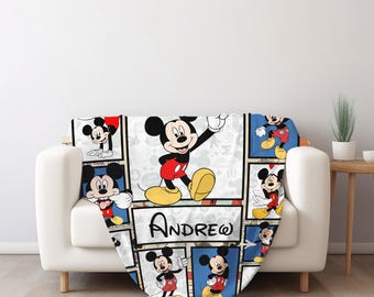 Mickey Mouse Blanket for Kids & Adults, Custom Name Throw, Cozy Fleece Sherpa, Disney Room Decor, Custom Disney Blanket JBUD26