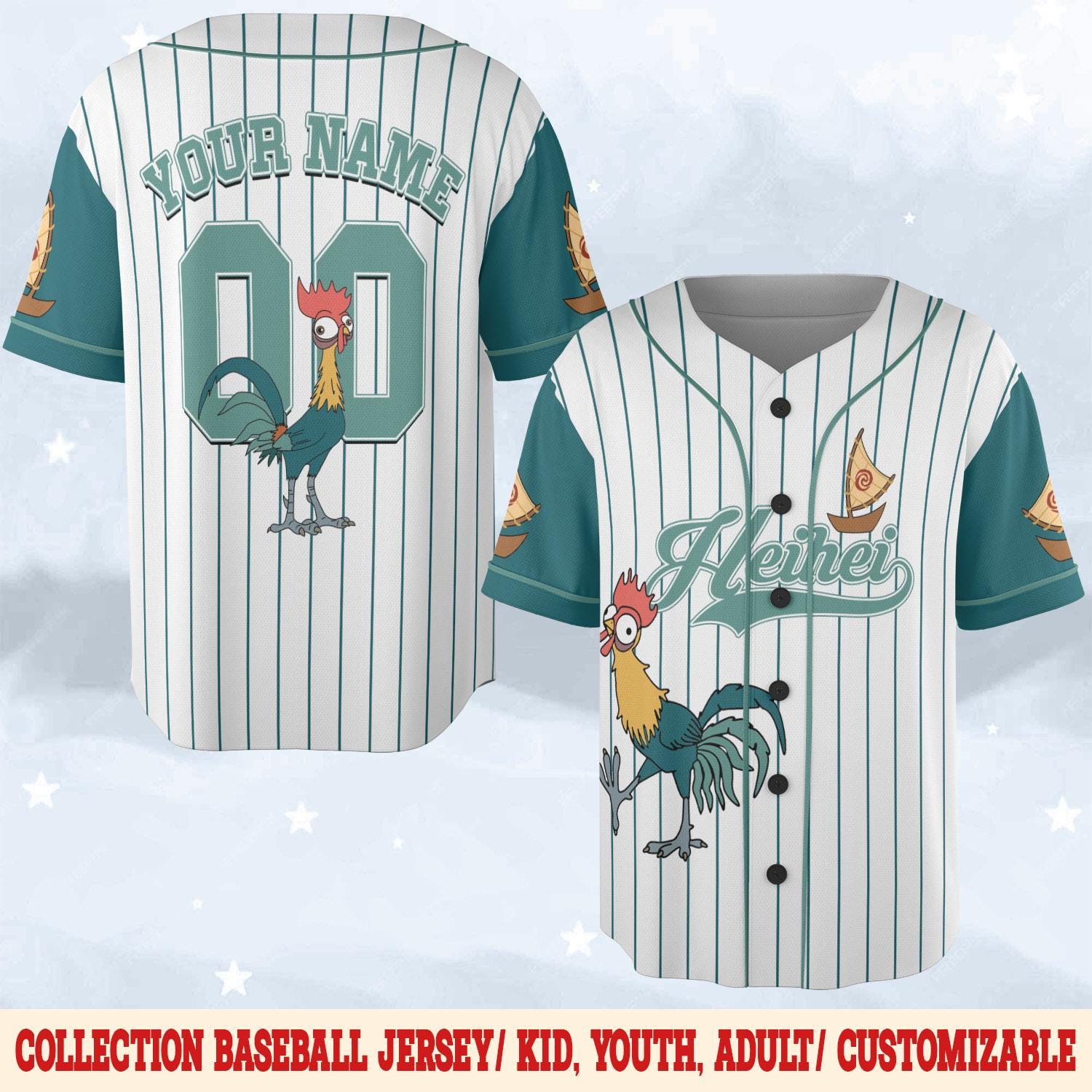 Discover Custom Disney Heihei Moana Jersey, Custom Name Disney Jersey, Disney Princess Matching Outfit Gift For Baseball Fan