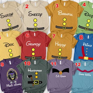 Disney 7 Dwarf Inspired Snow White Prince Shirt, Cosplay Costume Seven Dwarf Shirt, Matching Family Shirt, Group Halloween Shirt NEVX14