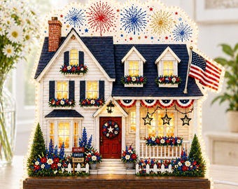 Farmhouse Patriotic Acrylic LED Light Box, American House Decor With Fireworks, USA Theme Night Light, Rustic Gift, 3D Printed Effect G4J411
