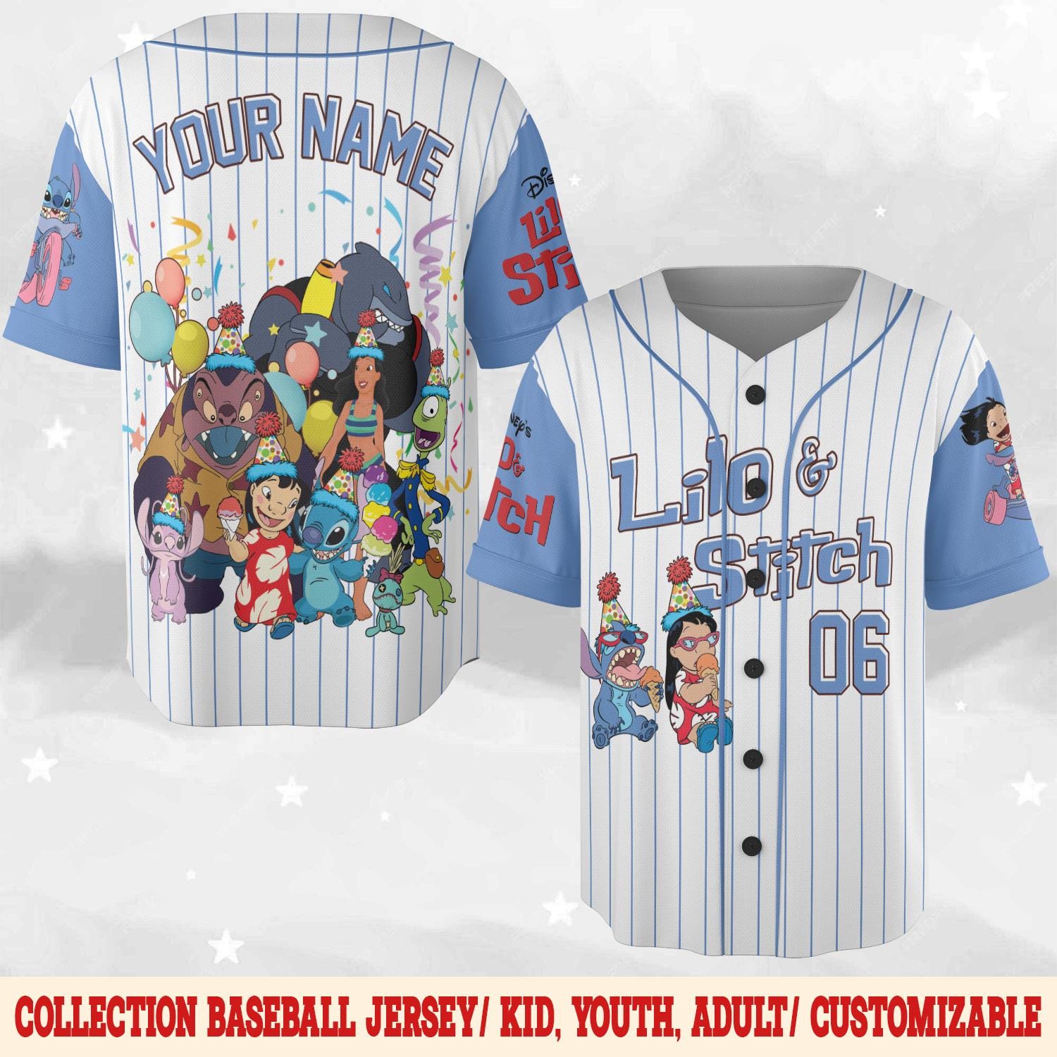 Discover Personalized Disney Lilo & Stitch Birthday Baseball Jersey, Custom Disney Stitch Angel Lilo Birthday Gift, Disneyland Family