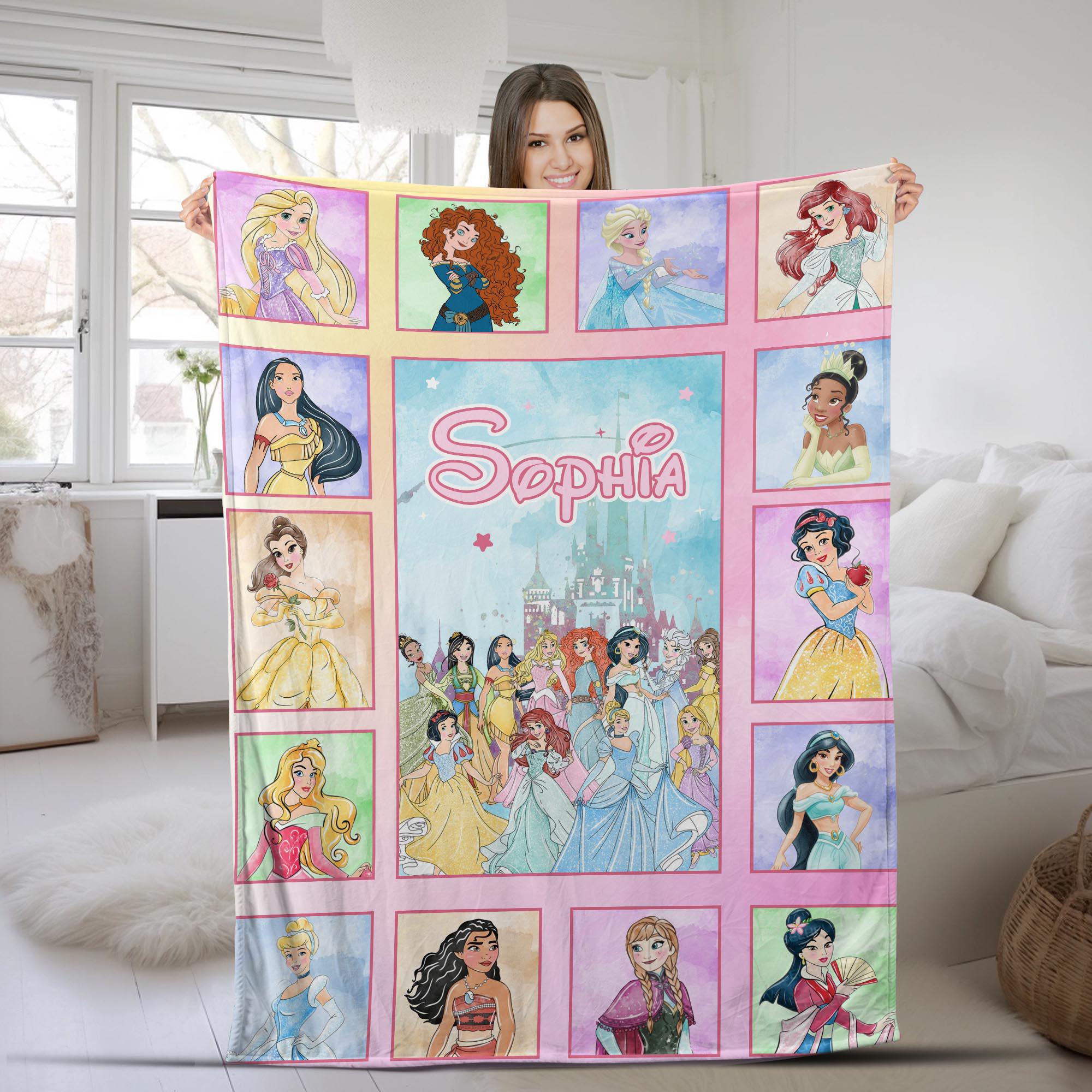 Discover Personalized Watercolor Disney Princesses Blanket, Princess Name Blanket, Disney Birthday Blanket, Princess Birthday, Disney Blanket