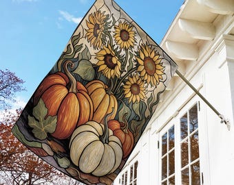 Fall Autumn Pumpkin Garden Flag, Thanksgiving Flag, Fall Floral Flag, Outdoor Decor, Housewarming Gift, Thanksgiving Outdoor Decor NGUR15