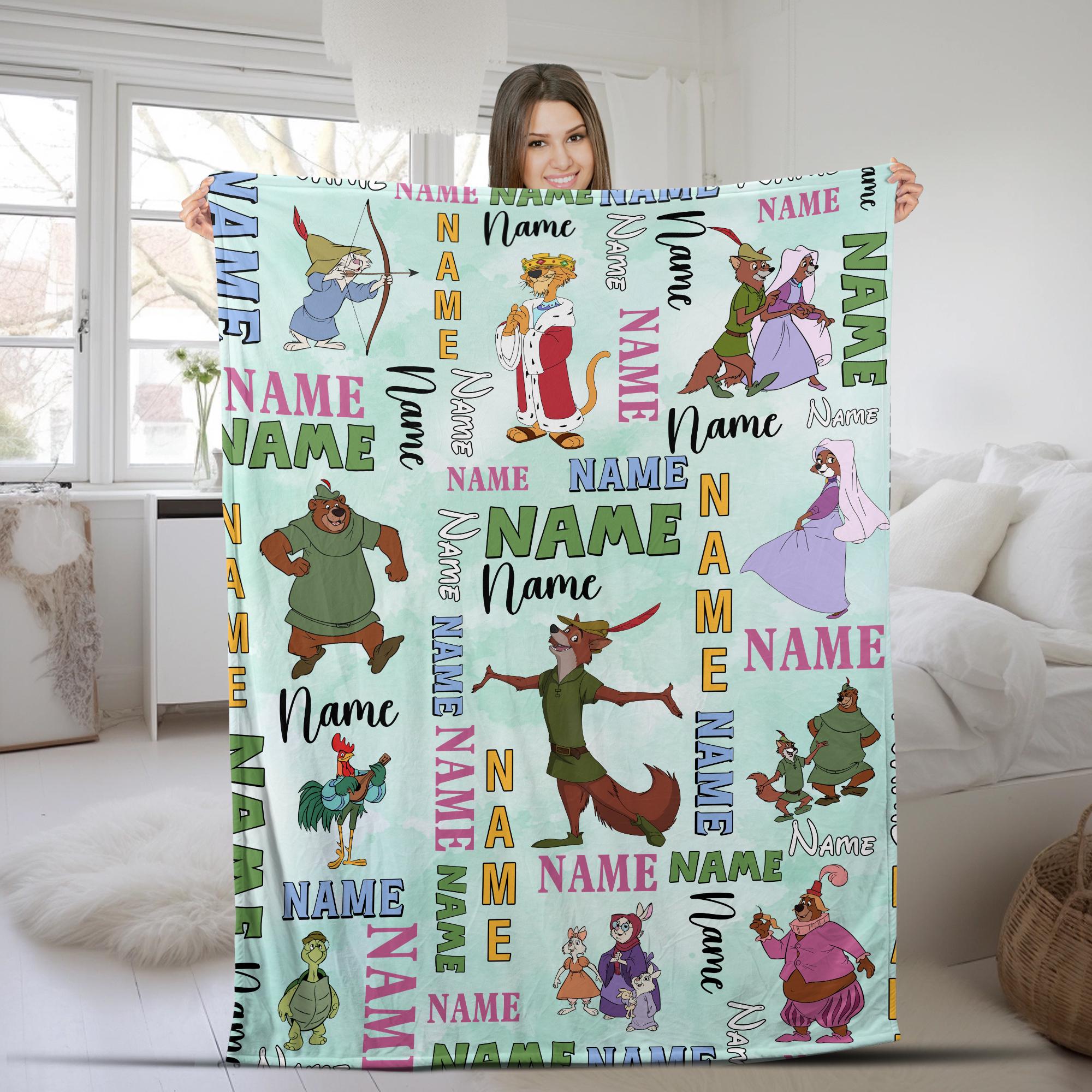 Discover Personalized Disney Robin Hood Blanket, Custom Name Robin Hood Birthday Gifts, Lady Marian Little John Friar Tuck Robin Hood Blanket