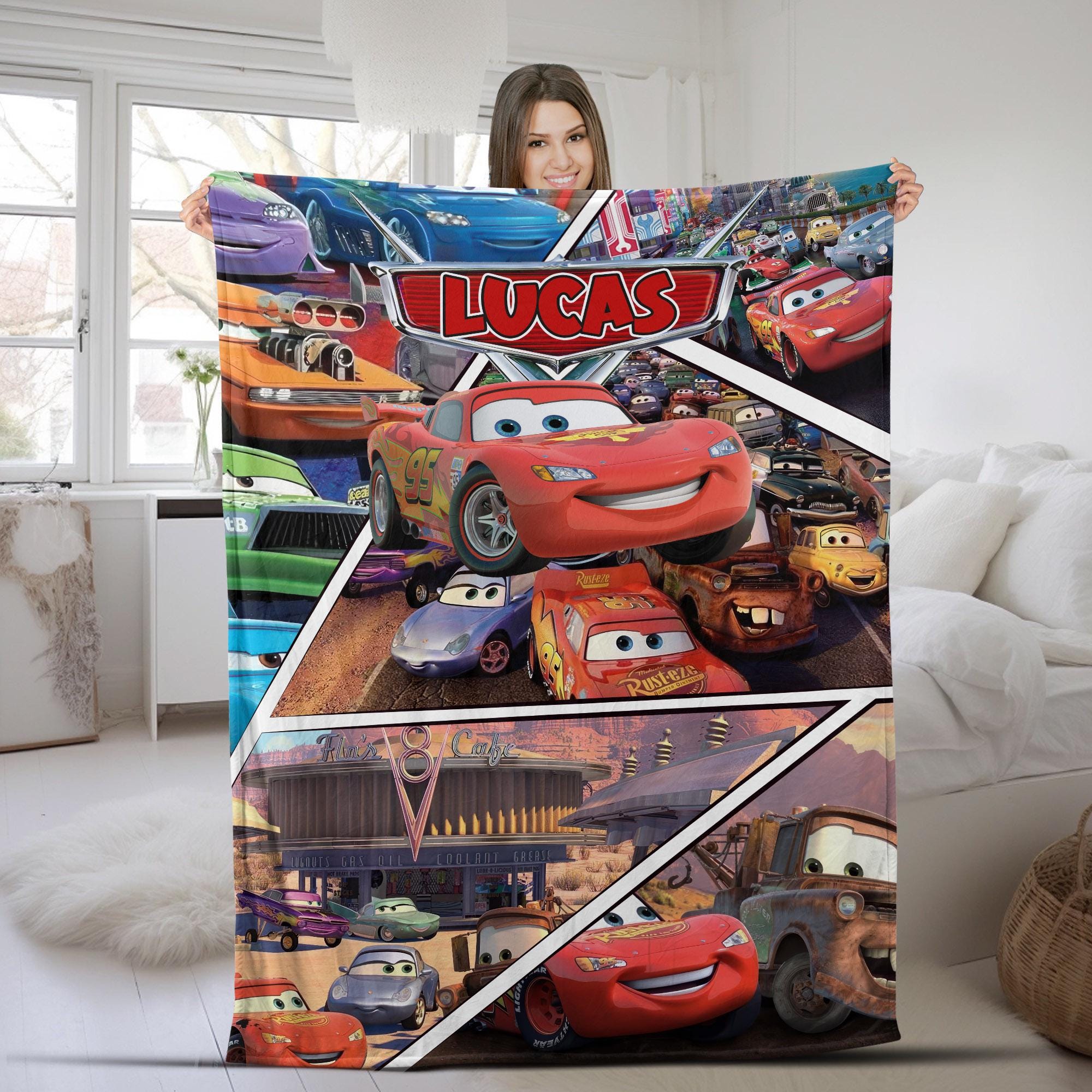 Discover Lightning Mcqueen Blanket, Customized Name Disney Cars Blanket, Custom Name Blanket, Car Fleece Mink Sherpa Blanket, Magic Kingdom