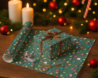Santa Claus Christmas Wrapping Paper, Holiday Lights Gift Wrap for Xmas Party, Kids Presents, Festive Gift Wrapping D2LB08