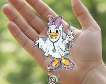 Disney Halloween Daisy Badge Reel, Spooky Daisy Badge Holder, Gift For Nurse, Disney Fall Season Hologram Badge Reel JCQG03-5