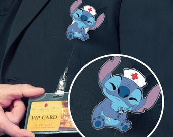 Stitch Nurse Badge Reel, Cute Cartoon Nurse Badge Holder, Funny Medical Badge Reel, Healthcare ID Clip, Nurse Doctor Work Gift G5QB13