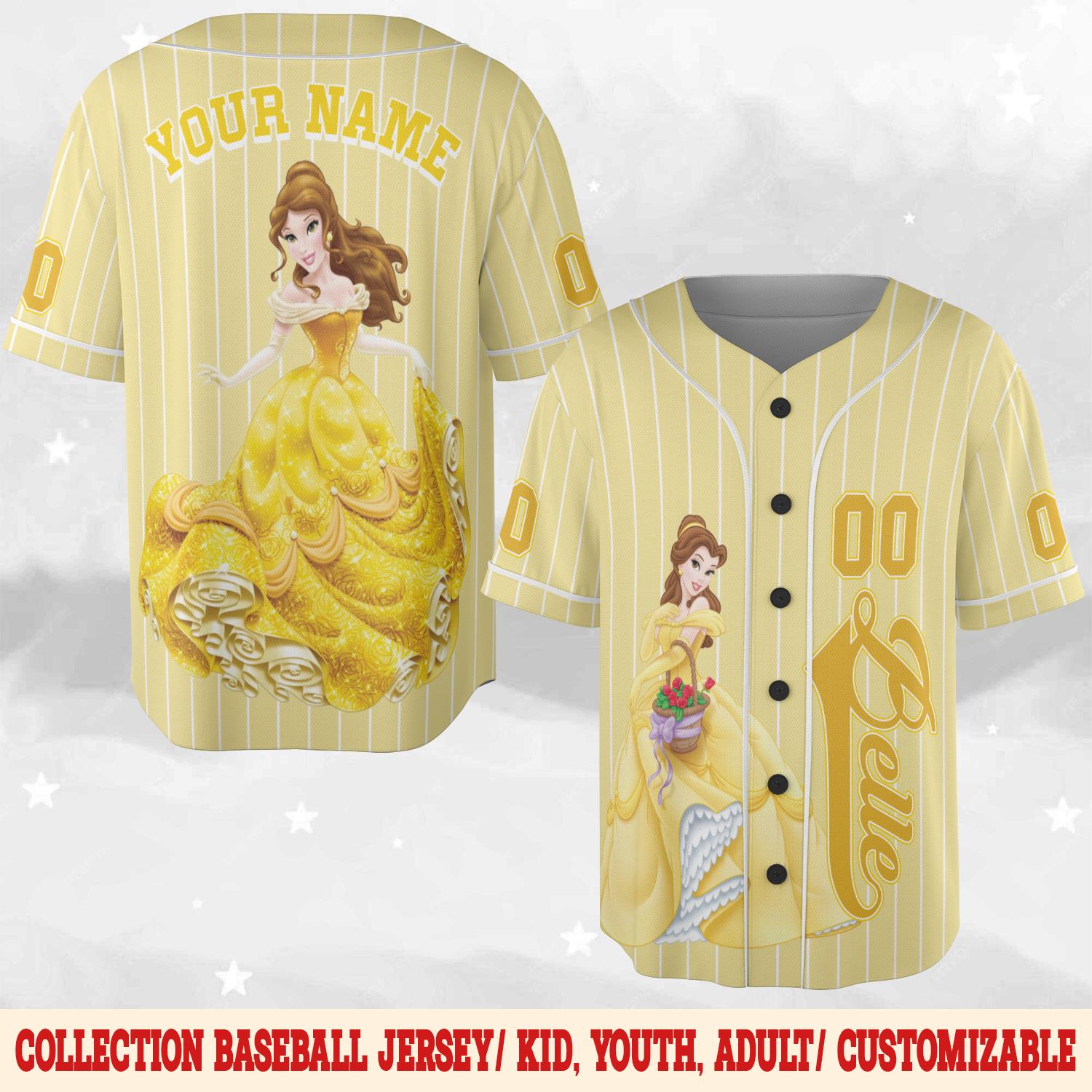 Discover Personalized Belle Baseball Jersey, Custom Disney Princess Baseball Shirt, Beauty and The Beast, Matching Disney Trip Outfit