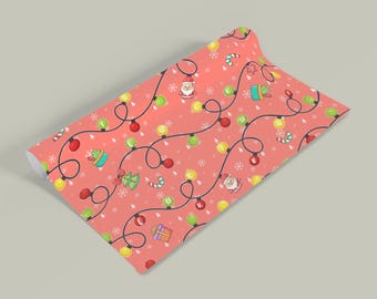 Santa Claus Christmas Wrapping Paper, Holiday Lights Gift Wrap for Xmas Party, Kids Presents, Festive Gift Wrapping D2LB10