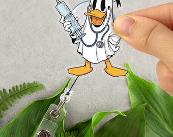 Disney Halloween Donald Badge Reel, Spooky Donald Badge Holder, Gift For Nurse, Disney Fall Season Hologram Badge Reel JCQG03-4