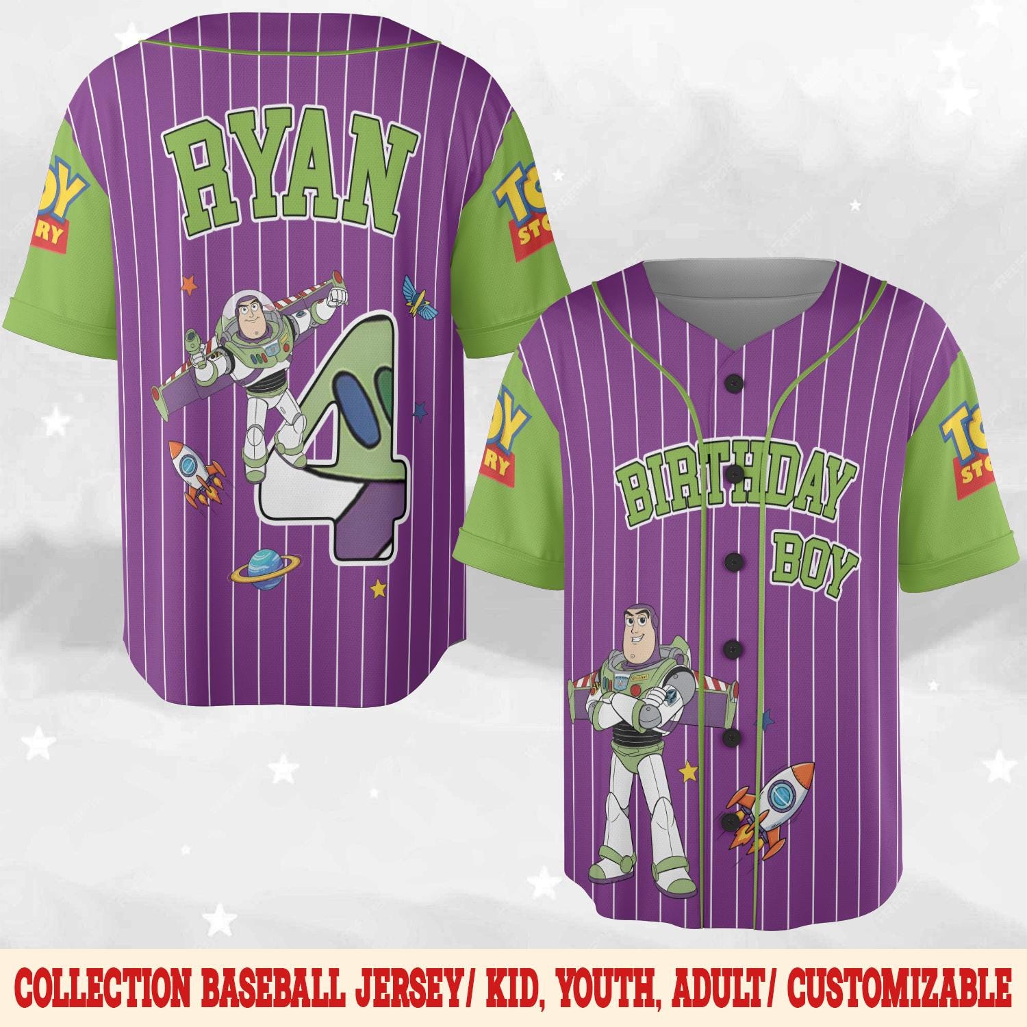 Discover Custom Buzz Lightyear Birthday Baseball Jersey, Personalized Toy Story Party Shirt