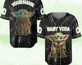 Custom Grogu Baseball Jersey, Baby Green Alien Shirt, Star Galaxy Movie Fan Gift, Birthday Kids Shirt, Funny Matching Family Jersey NGQJ16