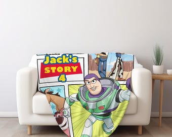 Personalized Toy Story Blanket, Custom Name Woody Buzz Lightyear Jessie Toy Story Blanket, Toy Story Blanket Gift For Boy Or Girl BZCK18
