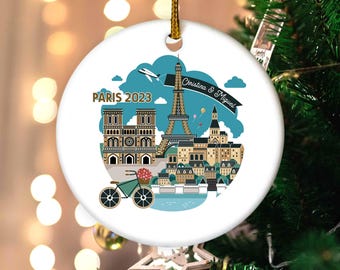 Paris Christmas Ornament, Personalized Couple Ornament, Paris Travel Keepsake Holiday Gift NEXJ03