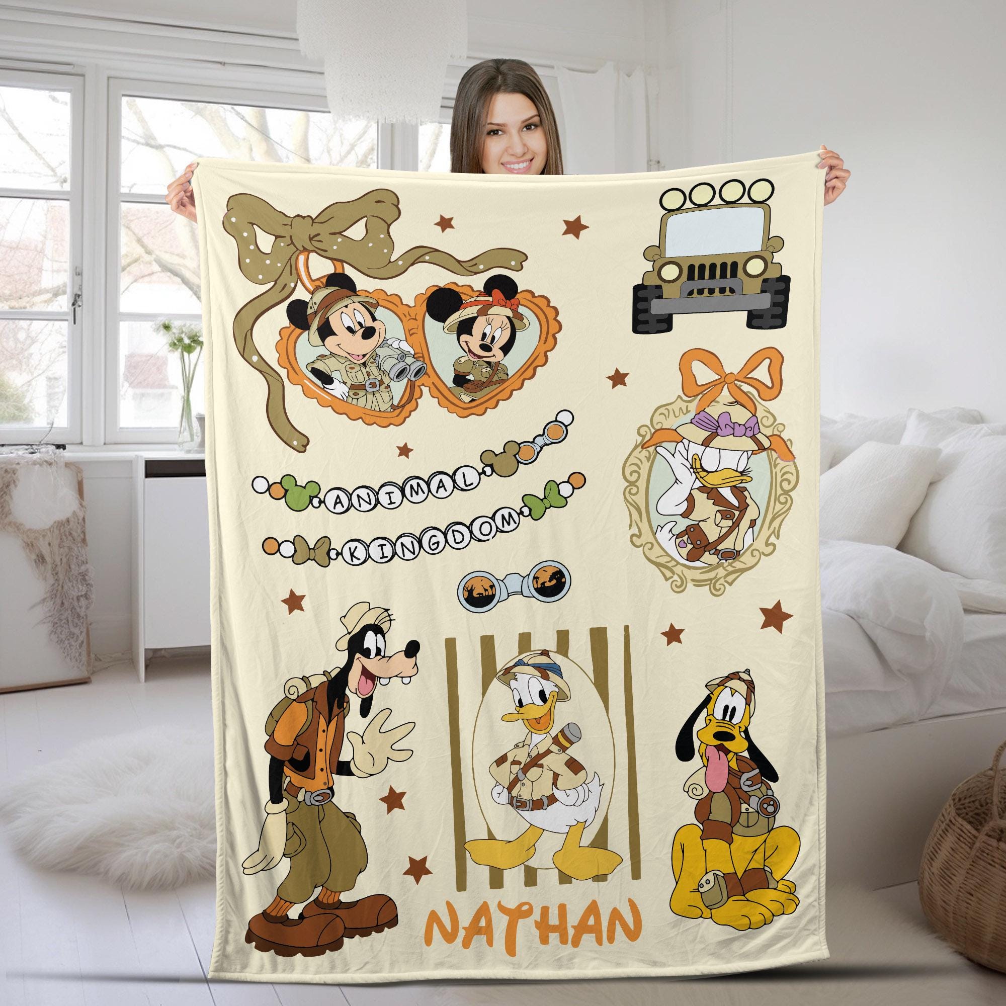 Discover Custom Name Mickey and Friends Baby Blanket, Mickey Mouse Blanket, Disney Movie Couch Sofa, Pluto, Goofy, Daisy, Gift for Birthday