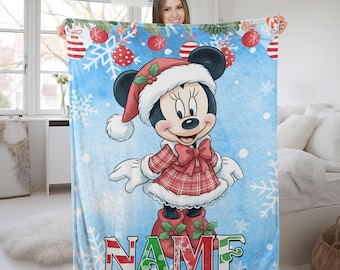 Minnie Christmas Blanket, Christmas Gift, Customizable Blanket, Disney Christmas Blanket, Mickey Christmas Home Decor, Sherpa Blanket G5PG05