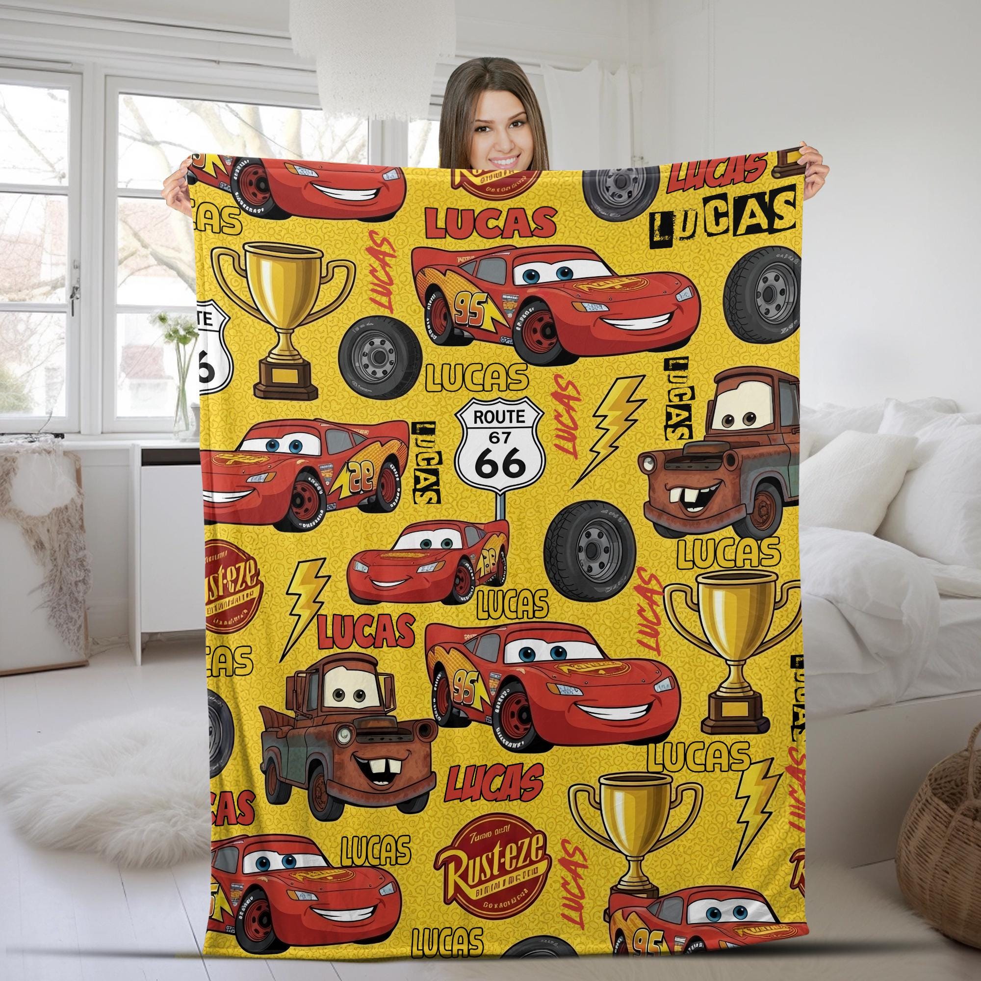Discover Custom Name Lightning Mcqueen Blanket, Baby Shower Gift, Disney Home Decor, Personalized Cars Blanket, Disney Cars Birthday Gift