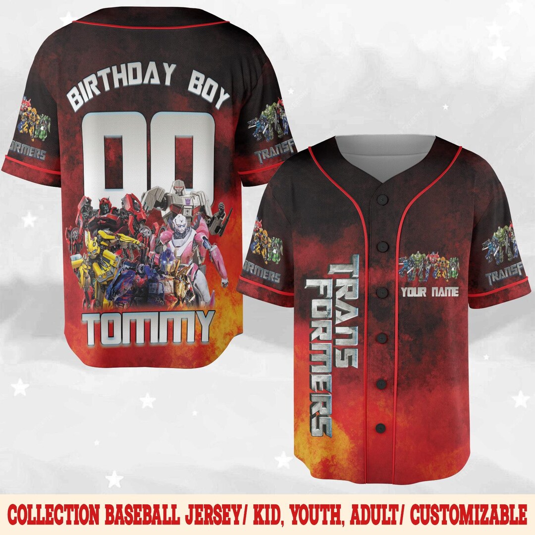 Custom Transformers One Baseball Jersey, Autobots Birthday Jersey Shirt ...