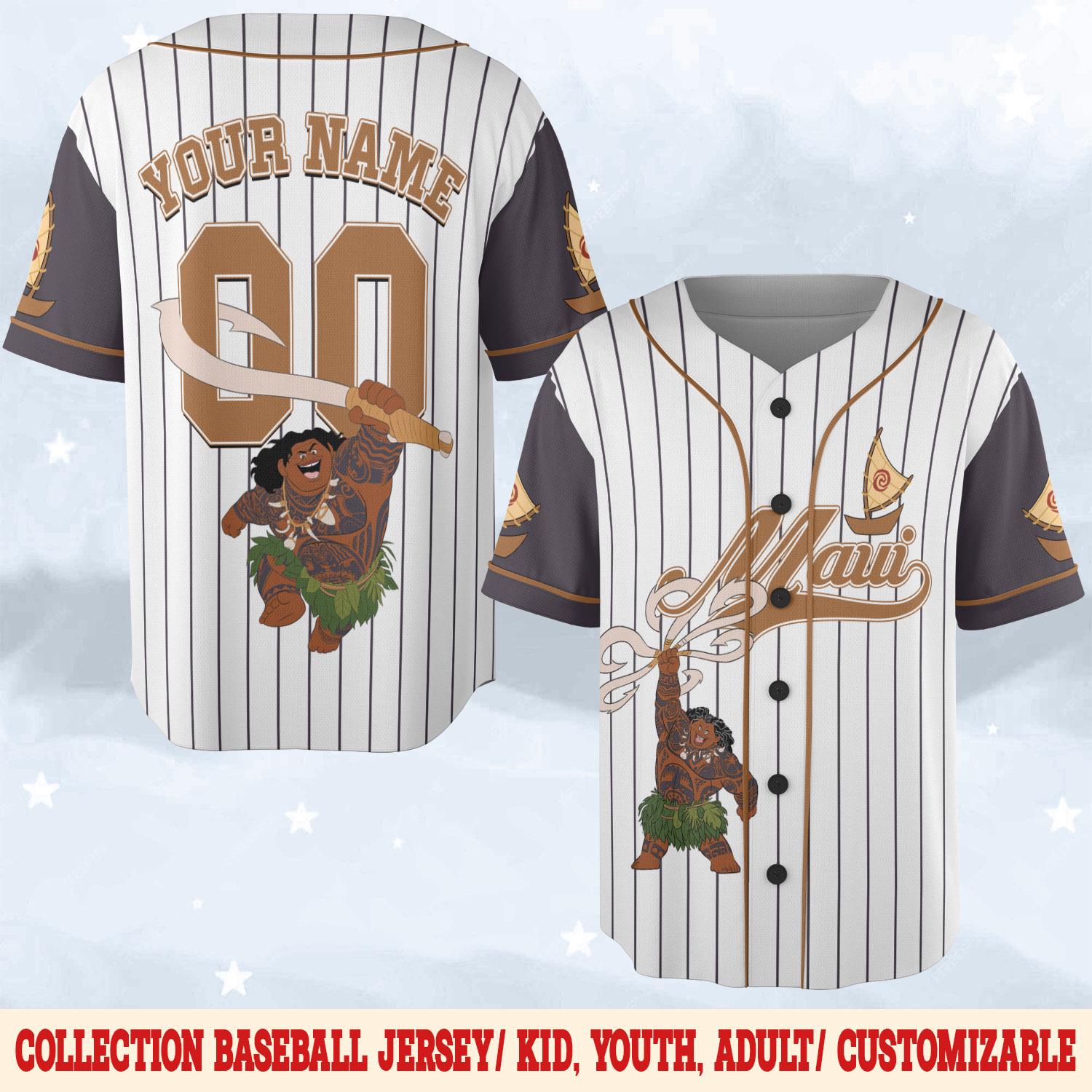 Discover Personalized Moana Maui Baseball Jersey, Custom Name Kid Youth Adult Shirt, Magic Kingdom Trip Baseball Jersey Outfit, Birthday Gift