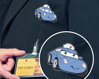 Cars Badge Reel, Lightning McQueen Luigi Doc Hudson Sally Retractable ID Badge Holder Gift, Hologram ID Clip, Gift for Nurse G5QB12-3