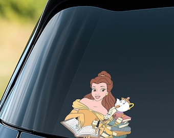 Beauty Belle Princess Car Window Decals, Sticker for Book/Water Bottle/Laptop & Journal/Car, Waterproof Sticker, Book Lovers Gift JCPG06