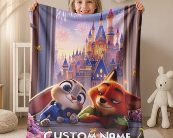 Zootopia blanket, cute blanket, cartoon blanket, warm blanket, suitable for sofa leisure or bedroom decoration, soft flannel material G5PZ32