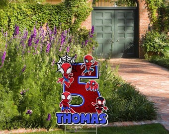 Spidey and friends birthday party cutouts, decorations, centerpieces, lawn signs, yard card, yard sign D2HK02