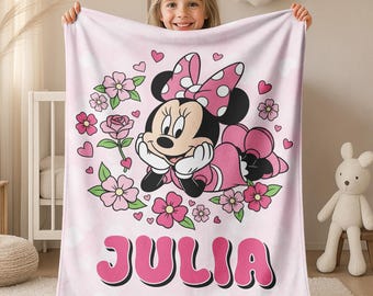 Personalized Minnie Blanket, Minnie Blanket, Mickey Minnie Mouse Custom Name Blanket, Birthday Kid Gift, Christmas Gift, Baby Blanket G5PZ14