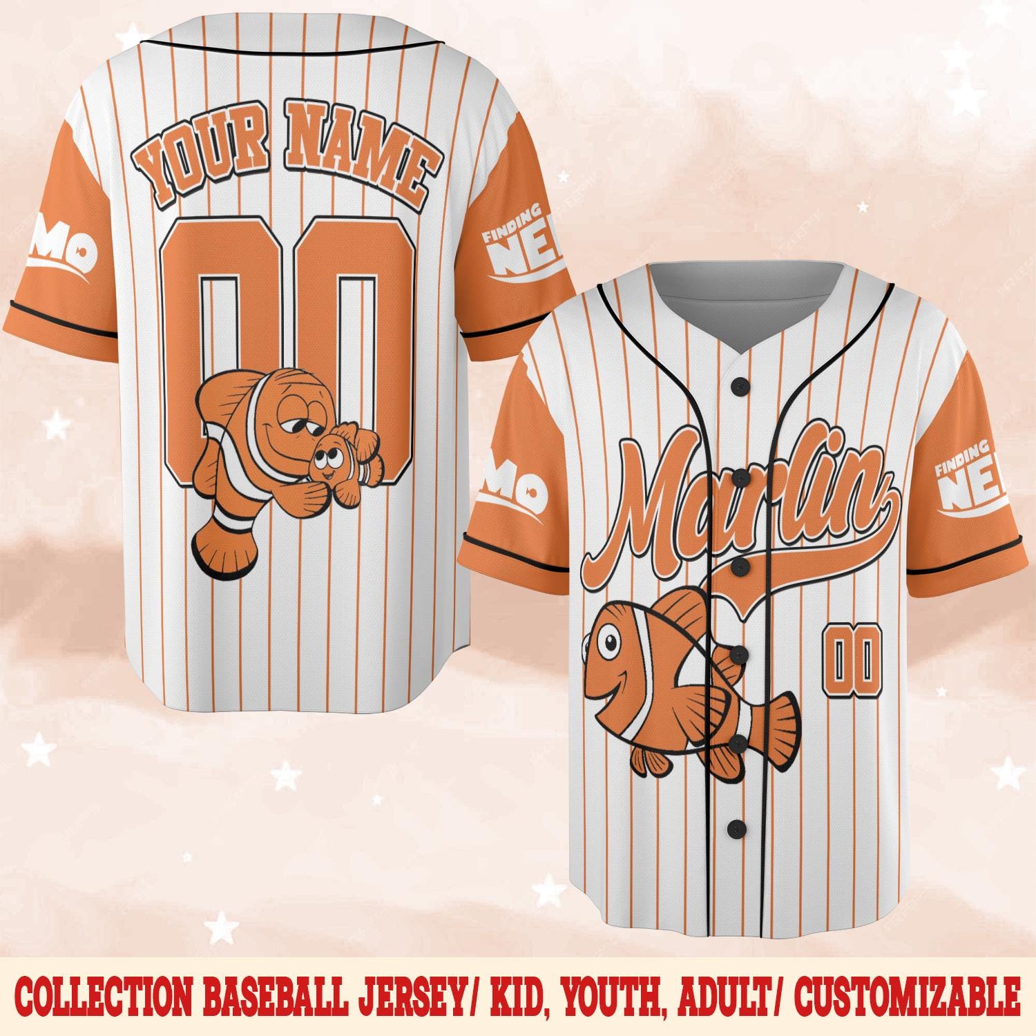 Discover Personalized Marlin Baseball Jersey, Finding Nemo Baseball Shirt, Disney Dad Outfit, Matching Family Shirt, Just Keep Swimming