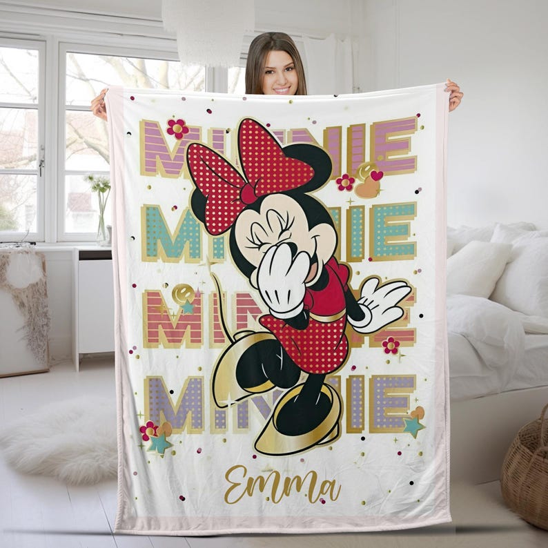 Personalized Minnie Mouse Blanket, Custom Name Disney Minnie Blanket, Disney Blankets, Minnie Birthday Gifts, Kids Blanket, Baby Gift BZCL17 image 5